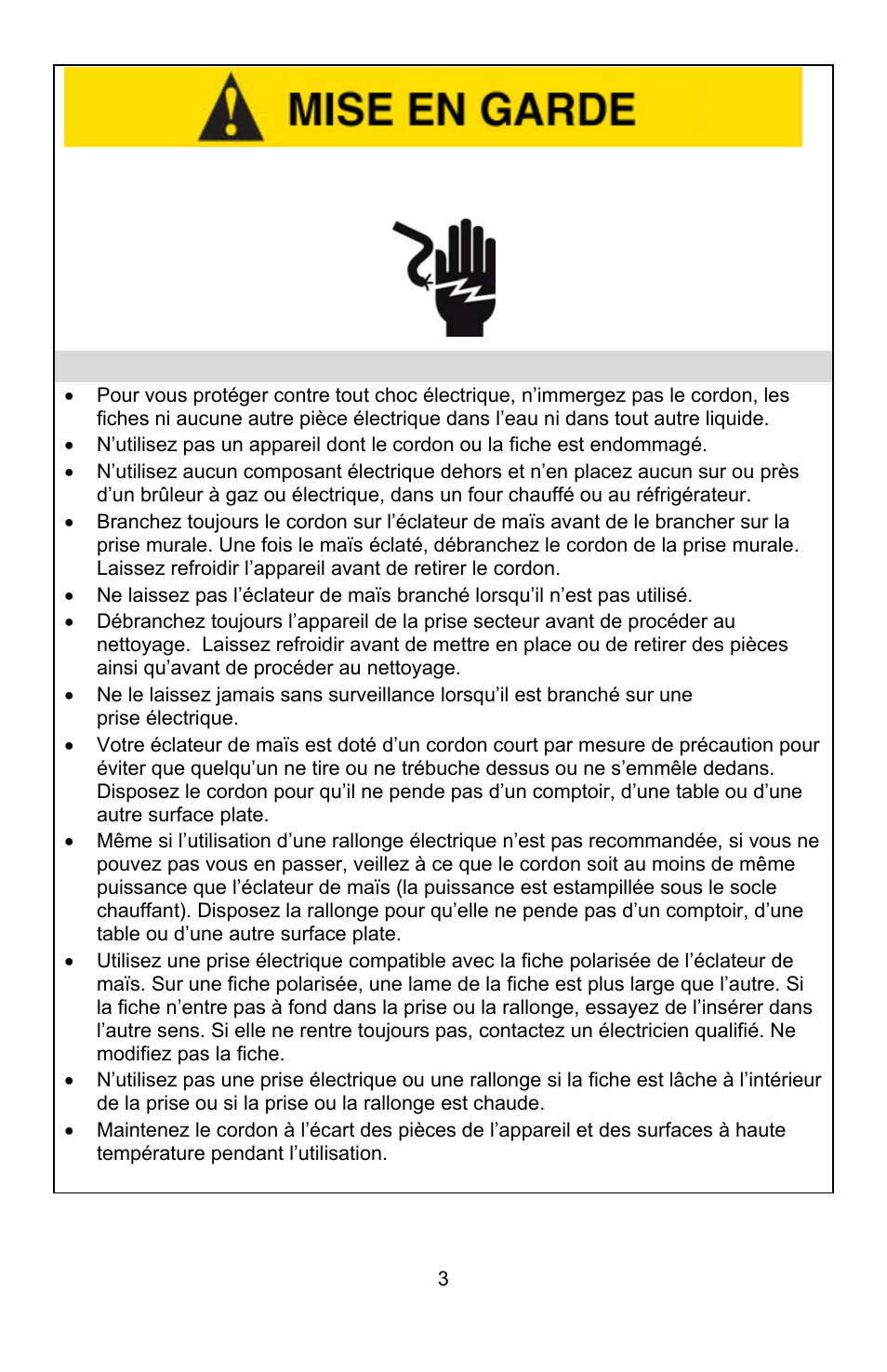 Précautions liées à l’électricité | West Bend 8 quart User Manual | Page 11 / 24