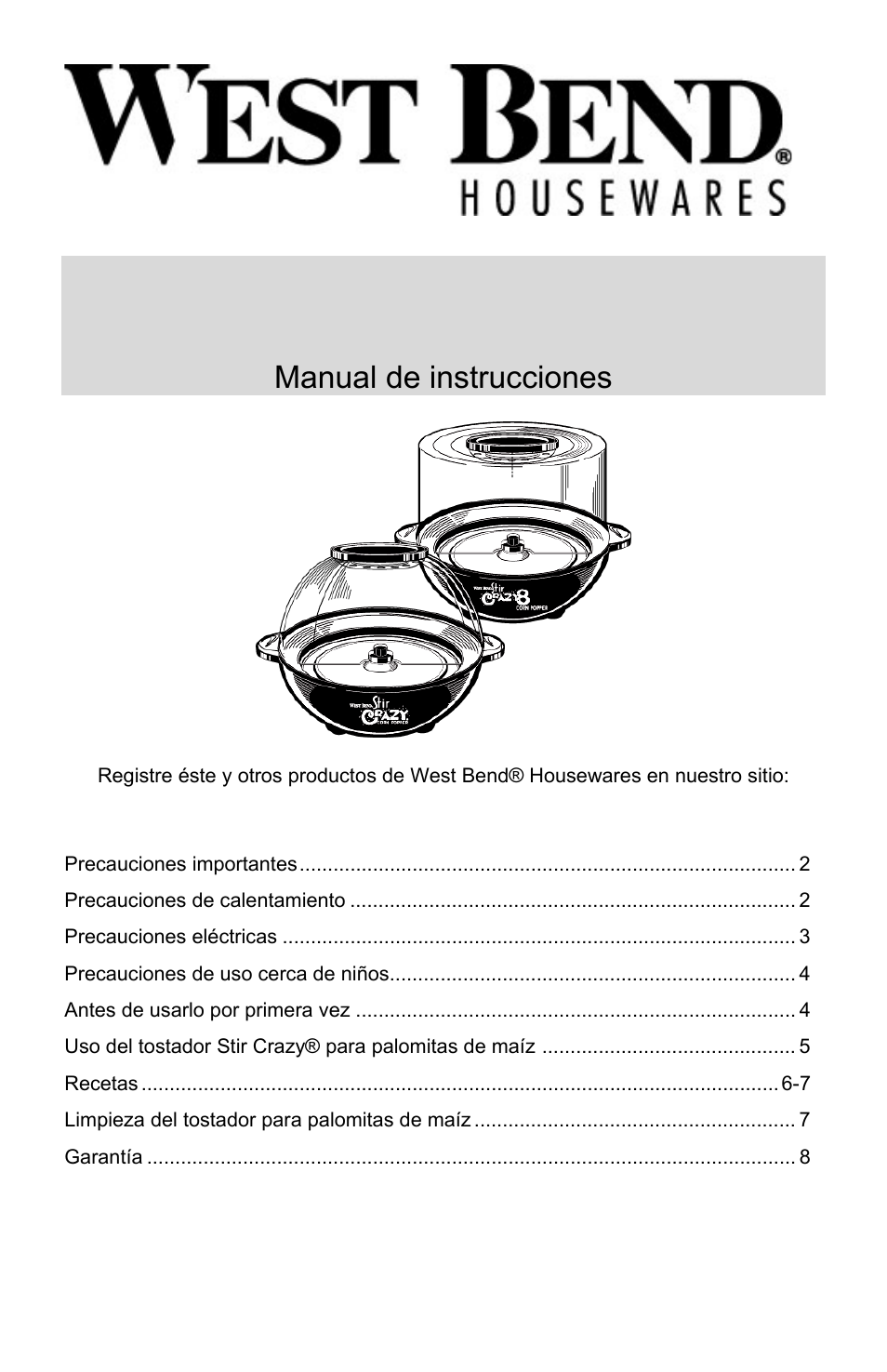 Tostador stir crazy® para palomitas de maíz, Manual de instrucciones | West Bend 8 quart User Manual | Page 17 / 24