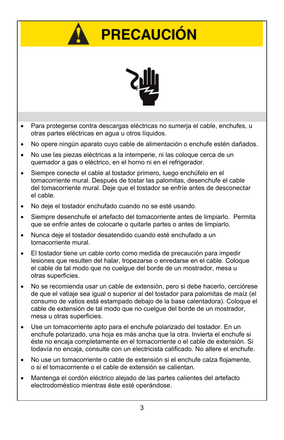Precauciones eléctricas | West Bend 8 quart User Manual | Page 19 / 24