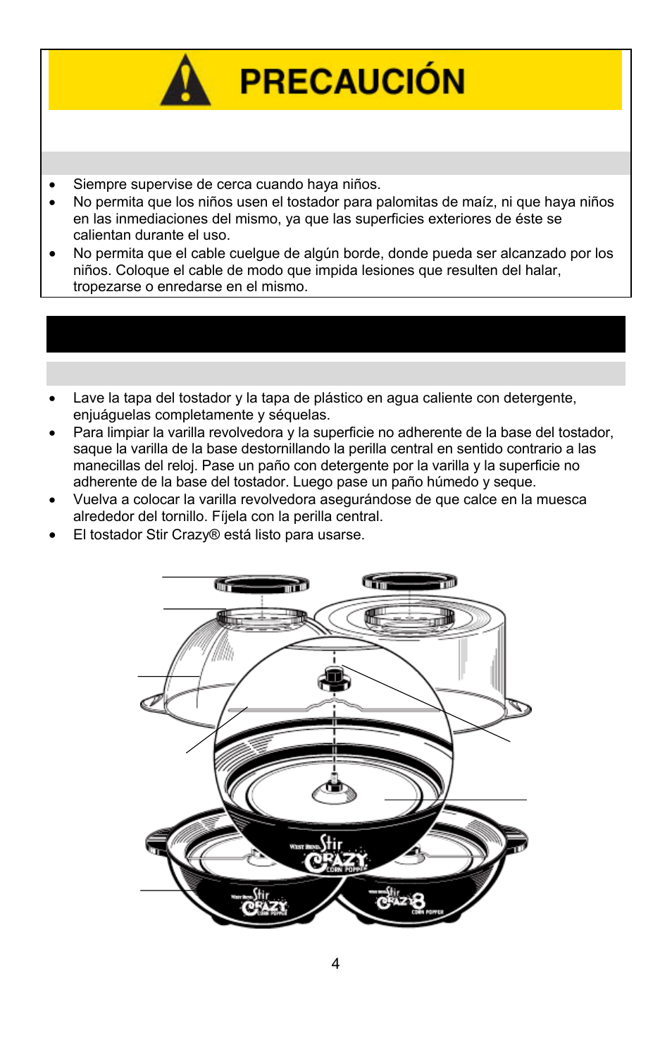 Precauciones de uso cerca de niños, Antes de usarlo por primera vez, Conserve estas instrucciones | West Bend 8 quart User Manual | Page 20 / 24