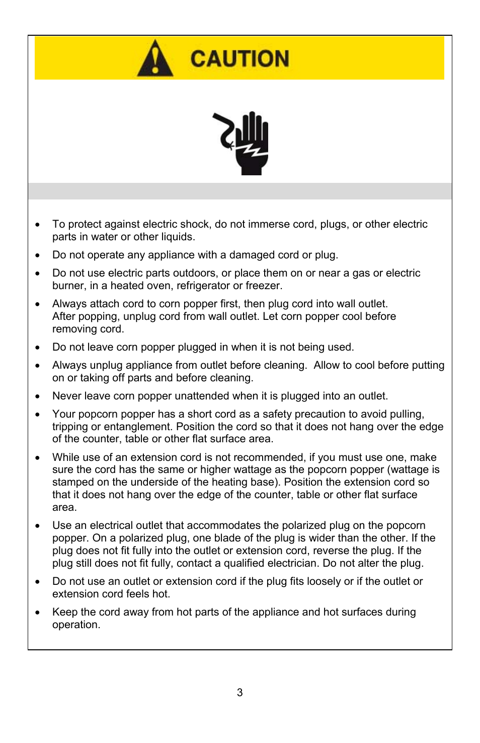 Electricity precautions | West Bend 8 quart User Manual | Page 3 / 24