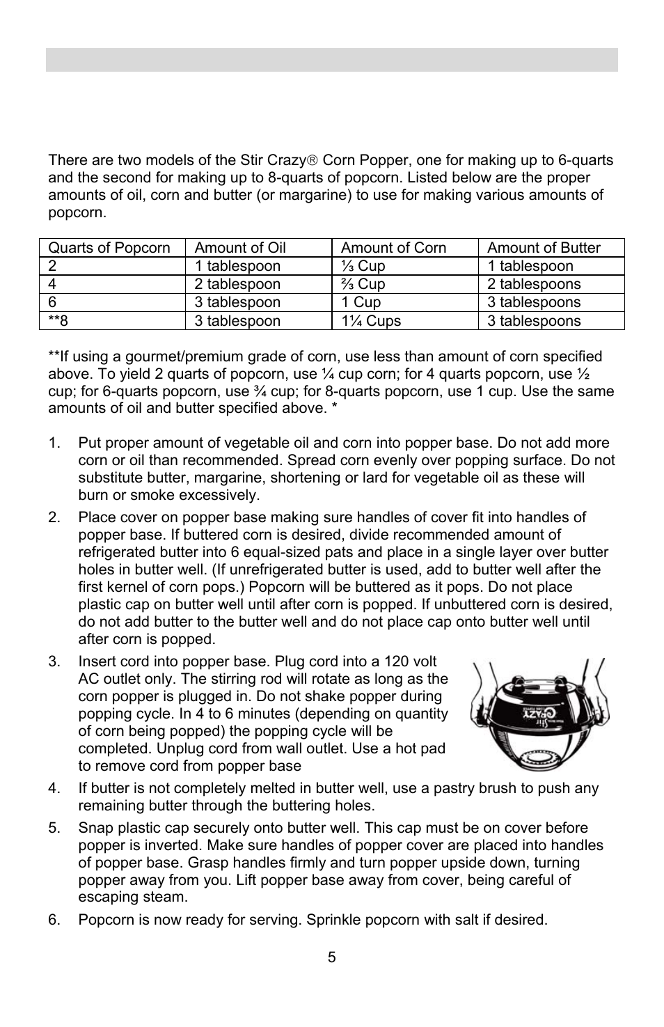 Using your stir crazy® corn popper | West Bend 8 quart User Manual | Page 5 / 24