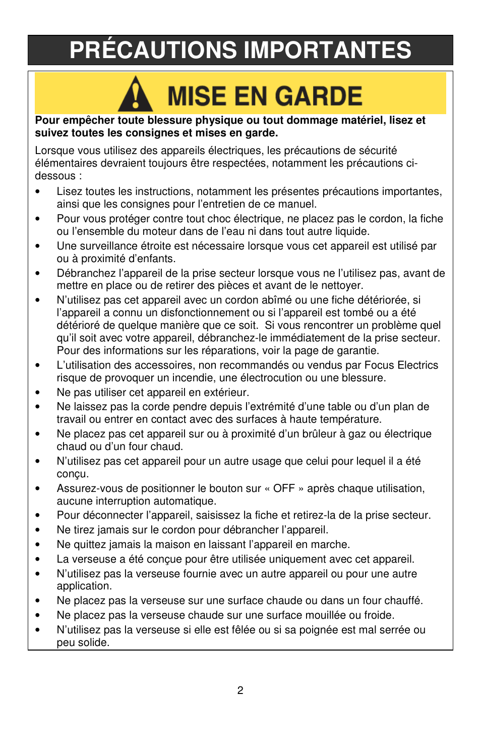 Précautions importantes | West Bend 56310 User Manual | Page 10 / 24