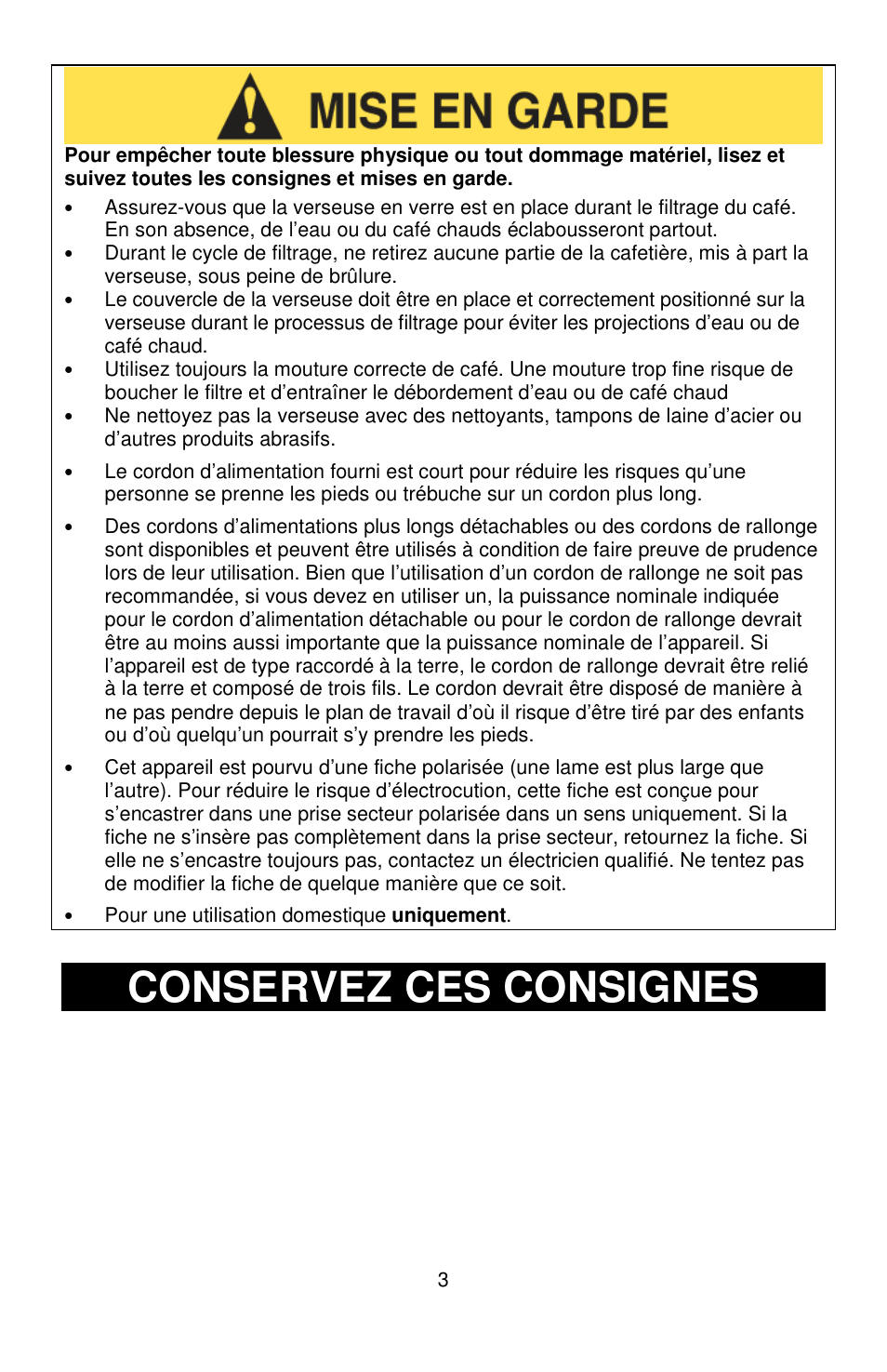 Conservez ces consignes | West Bend 56310 User Manual | Page 11 / 24