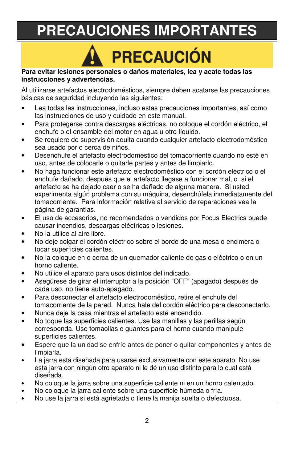 Precauciones importantes | West Bend 56310 User Manual | Page 18 / 24