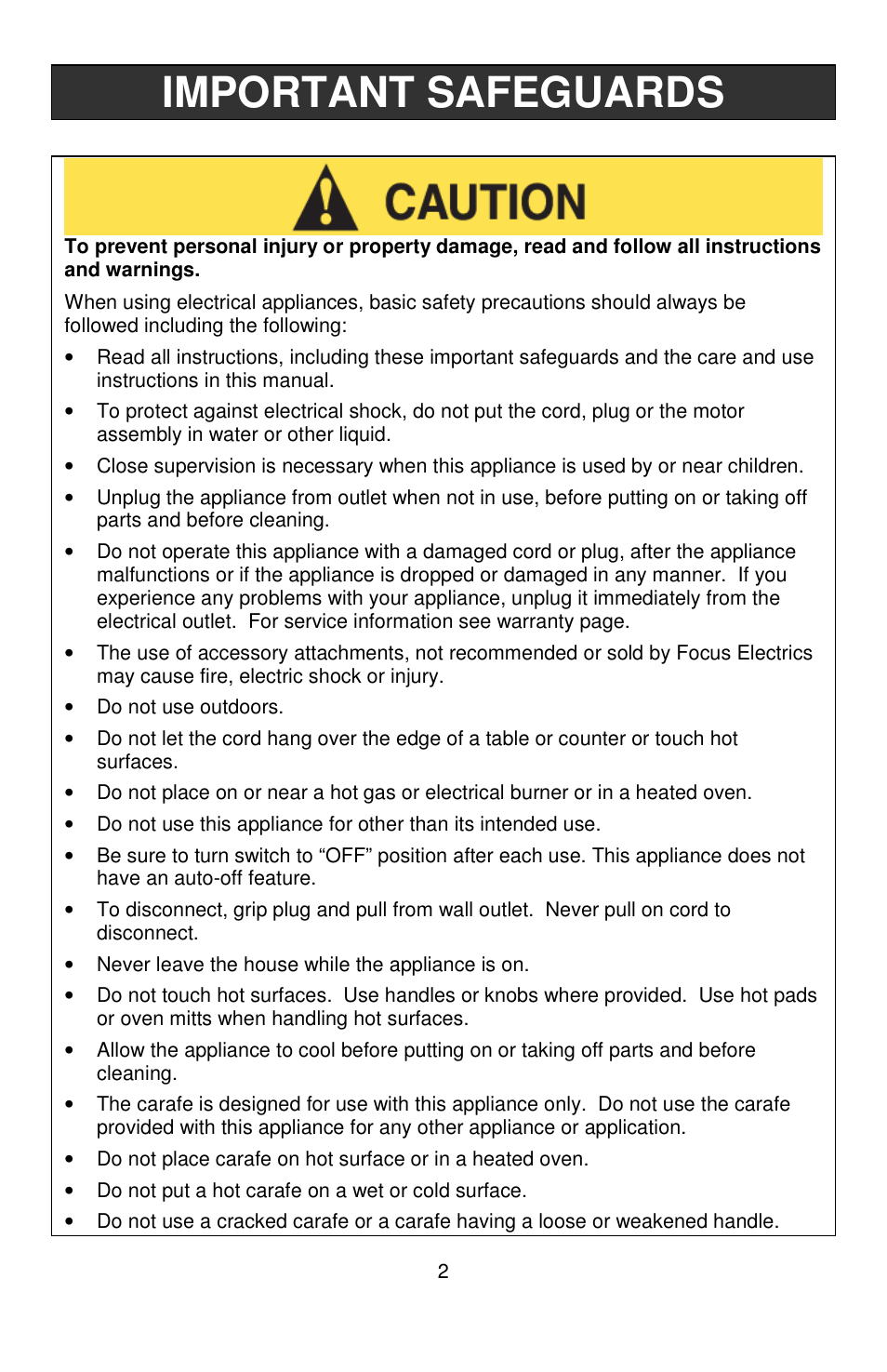 Important safeguards | West Bend 56310 User Manual | Page 2 / 24