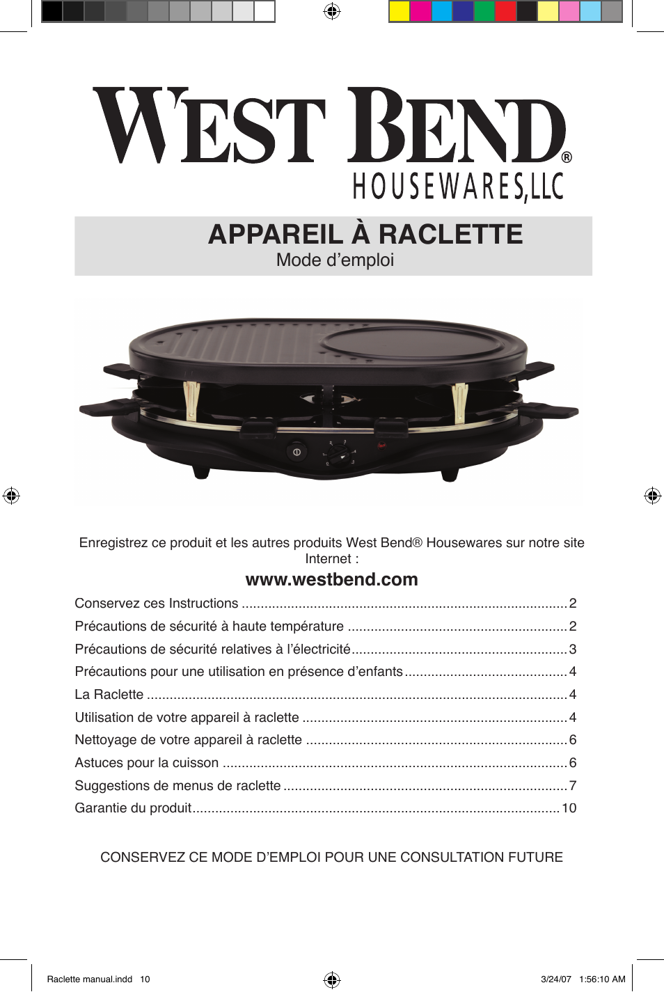 Appareil à raclette | West Bend Fondue Maker User Manual | Page 10 / 28