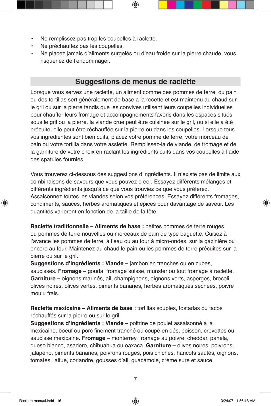 Suggestions de menus de raclette | West Bend Fondue Maker User Manual | Page 16 / 28