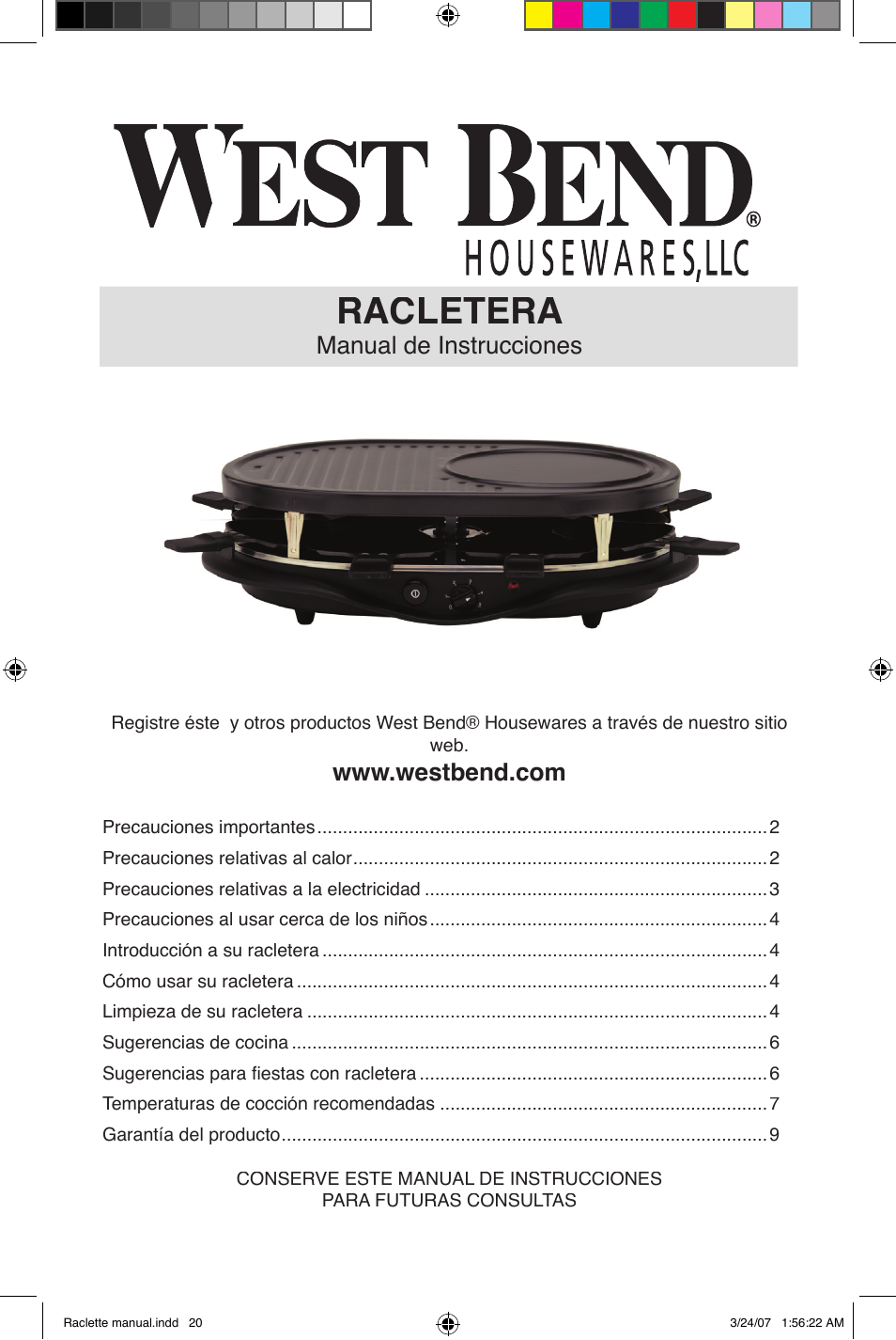 Racletera, Manual de instrucciones | West Bend Fondue Maker User Manual | Page 20 / 28