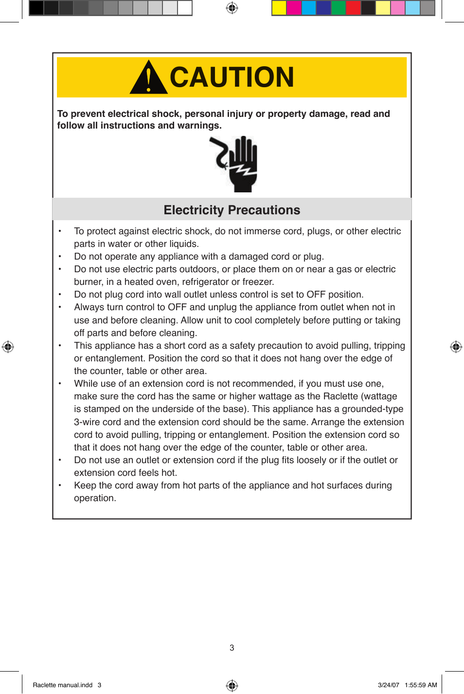 Caution, Electricity precautions | West Bend Fondue Maker User Manual | Page 3 / 28