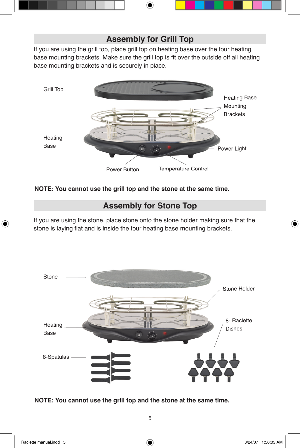 Assembly for grill top, Assembly for stone top | West Bend Fondue Maker User Manual | Page 5 / 28