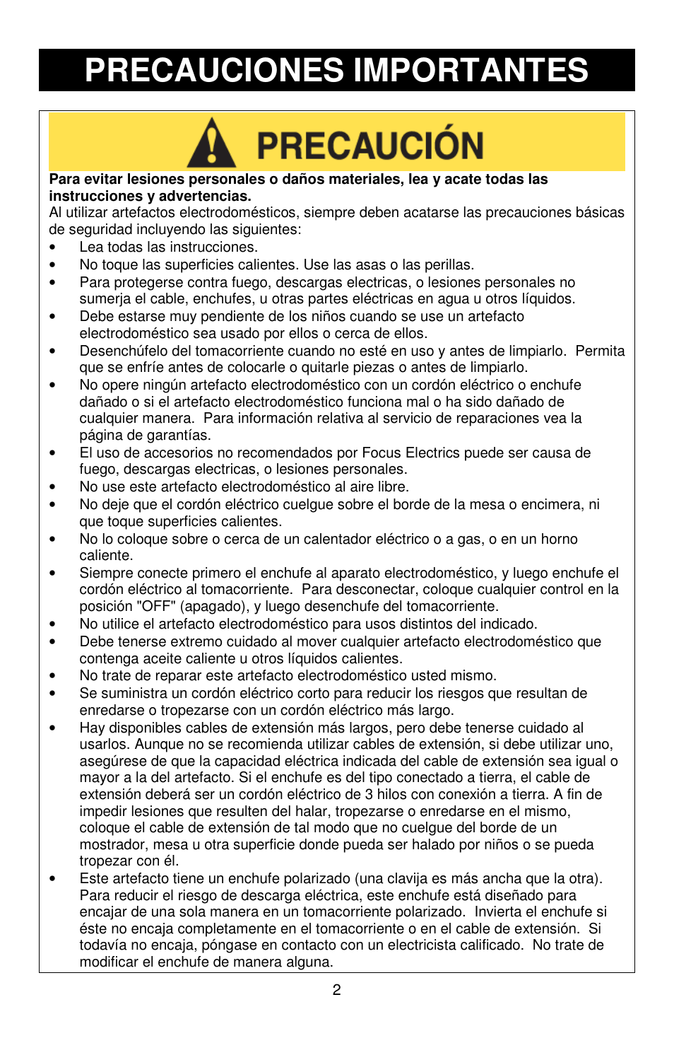 Precauciones importantes | West Bend SOUNDSTATION VTX 1000 User Manual | Page 18 / 25