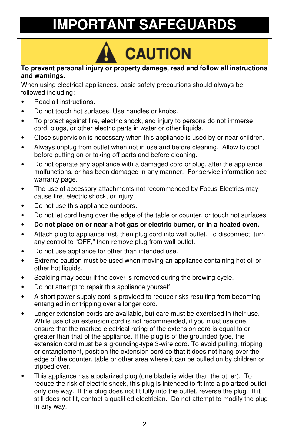 Important safeguards | West Bend L5806 User Manual | Page 2 / 20