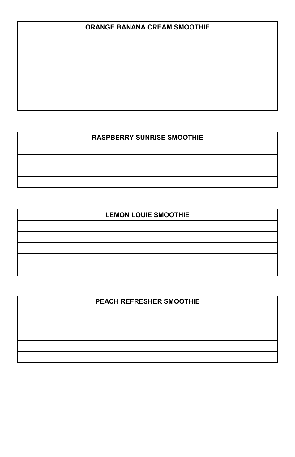 Orange banana cream smoothie, Raspberry sunrise smoothie, Lemon louie smoothie | Peach refresher smoothie | West Bend Chefscape PBL1000 User Manual | Page 10 / 44