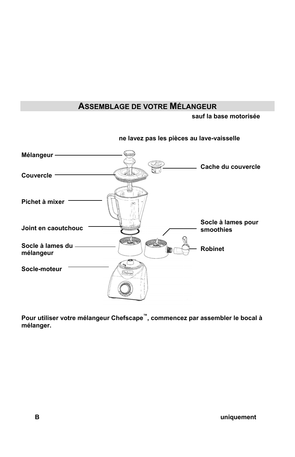 Assemblage de votre mélangeur | West Bend Chefscape PBL1000 User Manual | Page 18 / 44