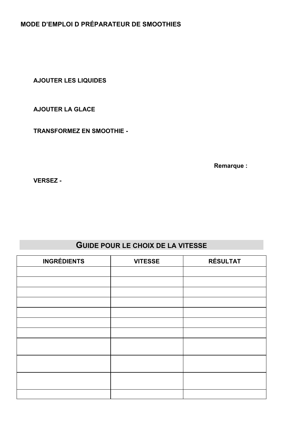 Guide pour le choix de la vitesse | West Bend Chefscape PBL1000 User Manual | Page 20 / 44