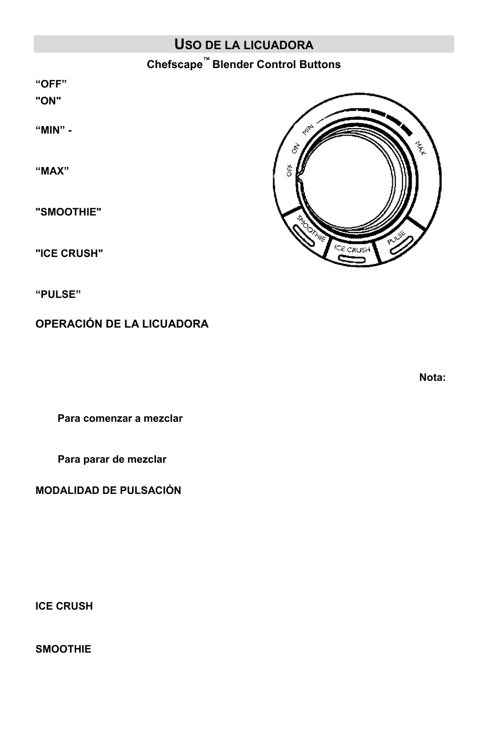 Uso de la licuadora | West Bend Chefscape PBL1000 User Manual | Page 33 / 44