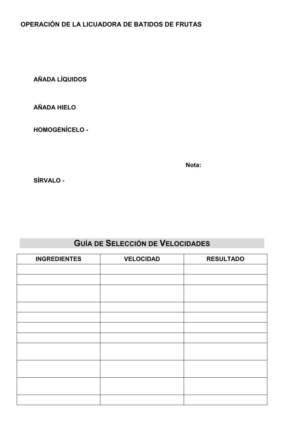 Guía de selección de velocidades | West Bend Chefscape PBL1000 User Manual | Page 34 / 44