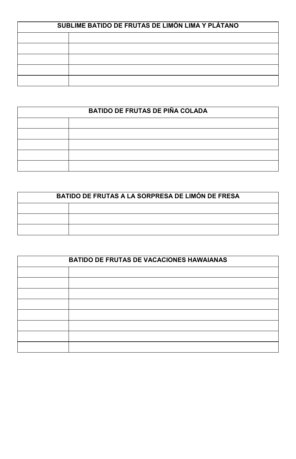 Sublime batido de frutas de limón lima y plátano, Batido de frutas de piña colada, Batido de frutas a la sorpresa de limón de fresa | Batido de frutas de vacaciones hawaianas | West Bend Chefscape PBL1000 User Manual | Page 39 / 44
