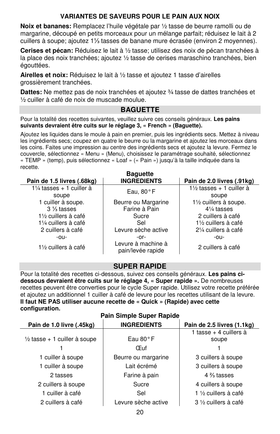Baguette, Super rapide | West Bend Hi-Rise L5778C User Manual | Page 44 / 75
