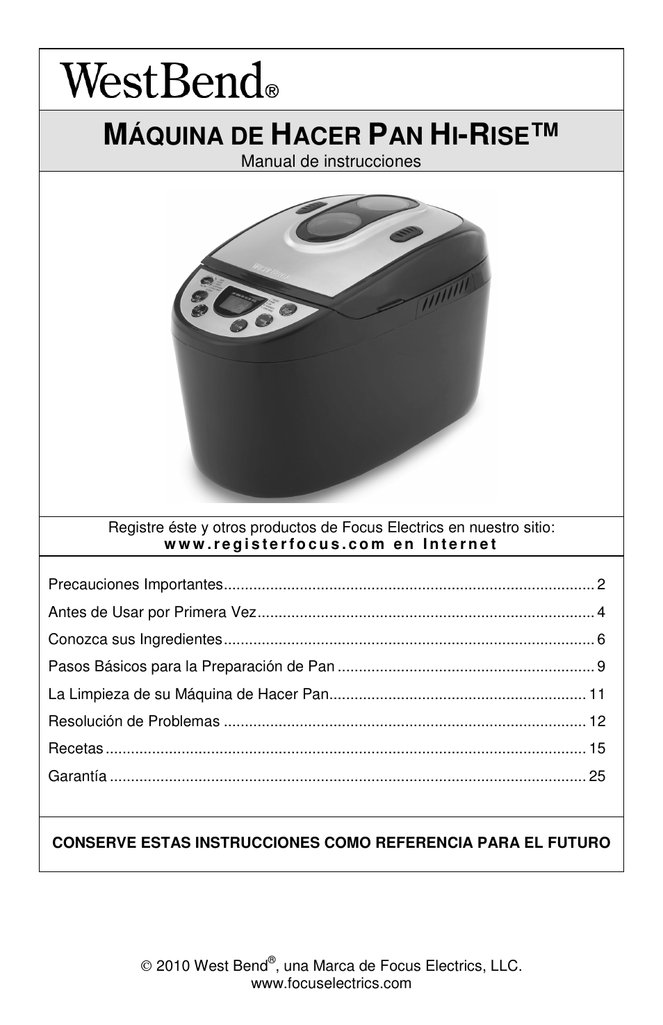 Áquina de, Acer | West Bend Hi-Rise L5778C User Manual | Page 50 / 75