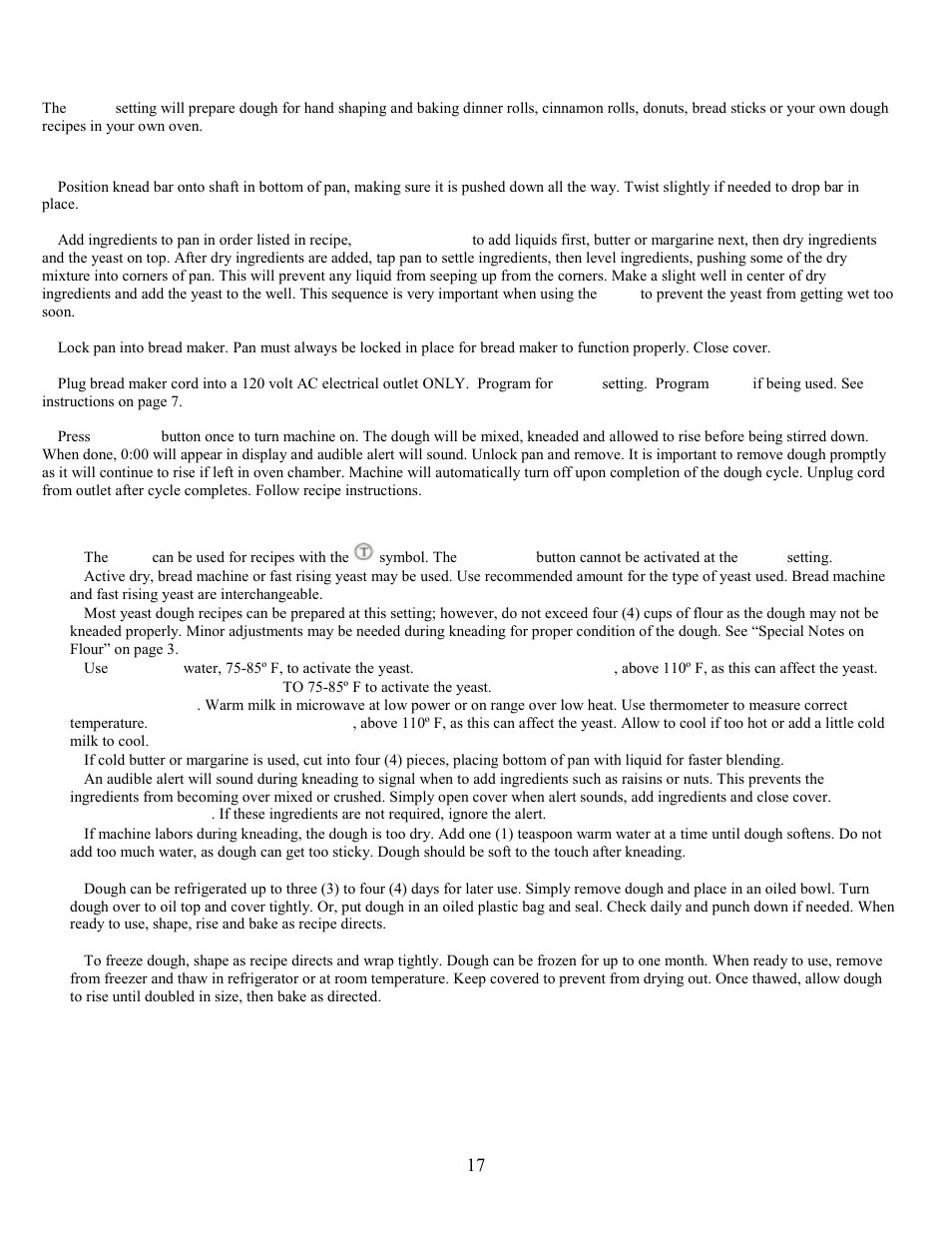 Dough setting | West Bend L5231 User Manual | Page 17 / 21