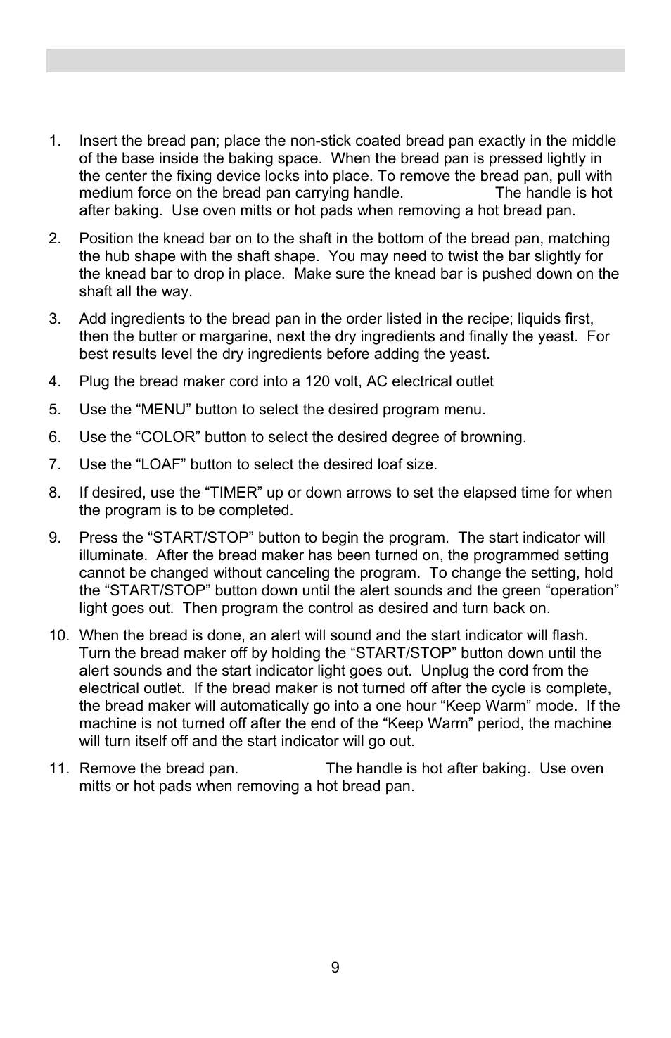 Basic steps in making bread | West Bend L5689A User Manual | Page 9 / 60