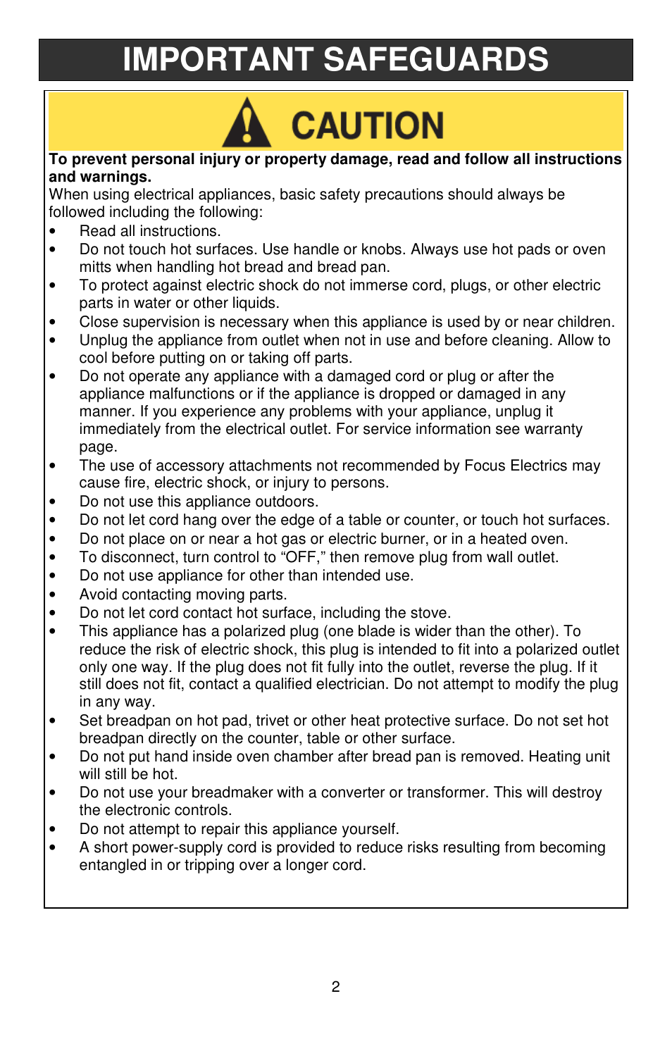 Important safeguards | West Bend 41400 User Manual | Page 2 / 68