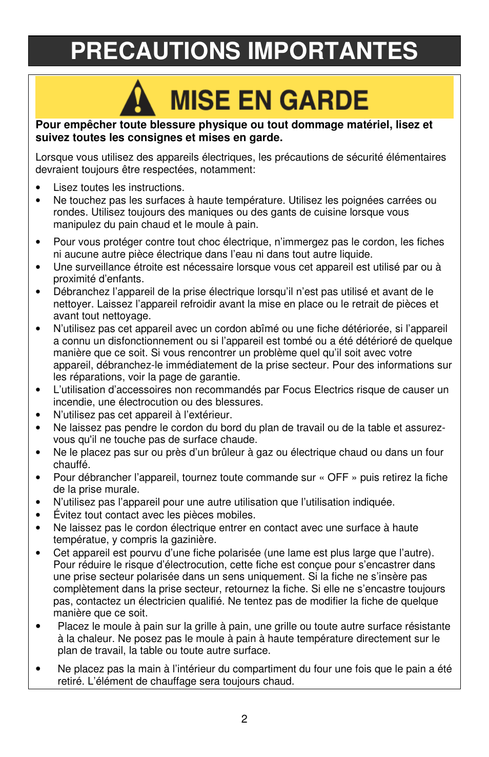 Precautions importantes | West Bend 41400 User Manual | Page 24 / 68