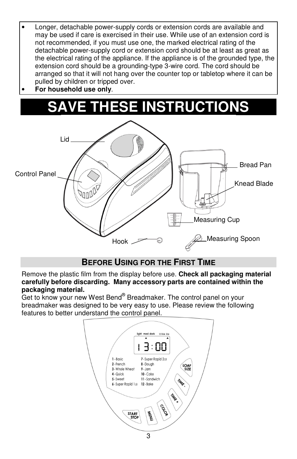 Save these instructions | West Bend 41400 User Manual | Page 3 / 68