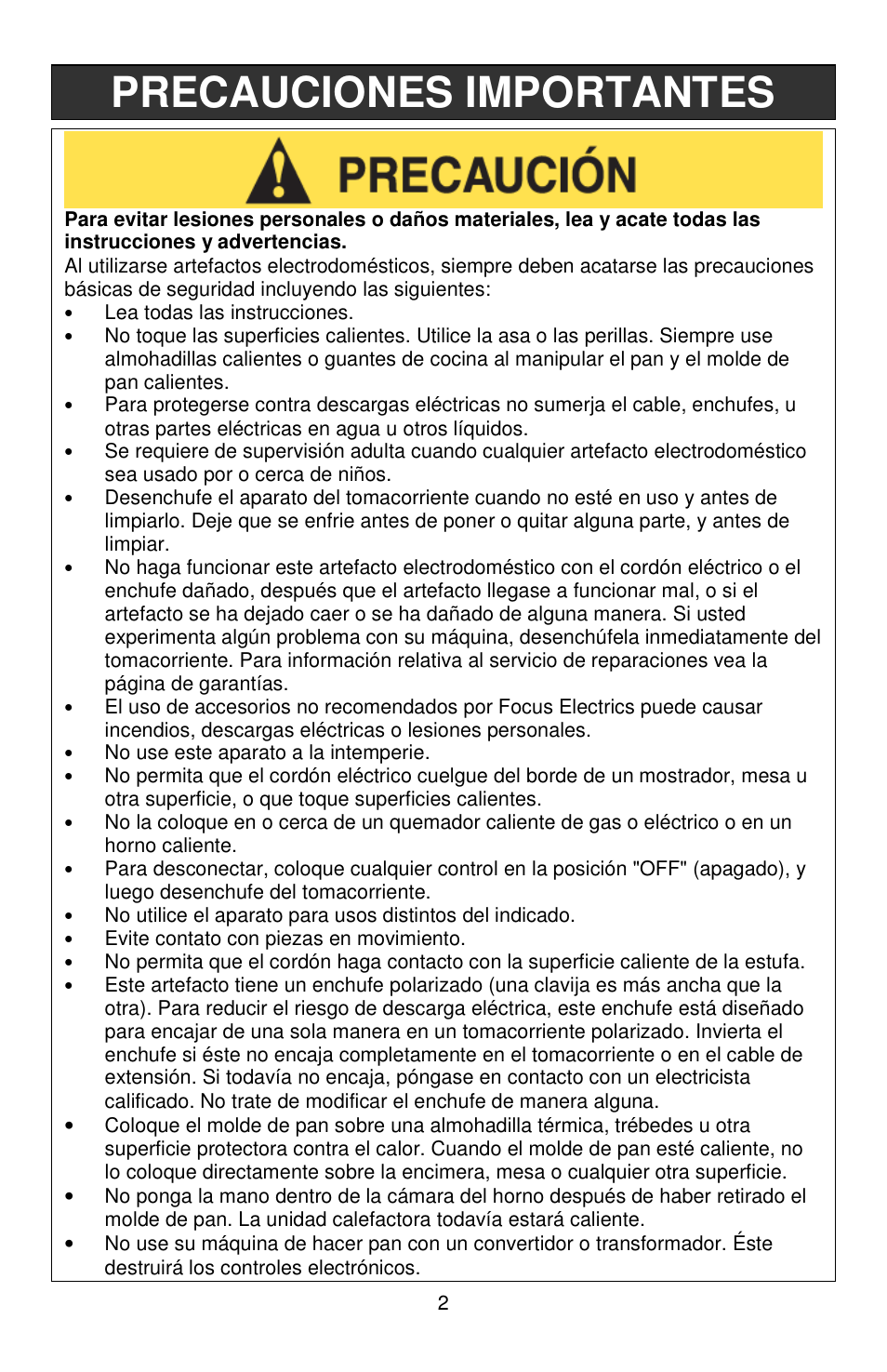 Precauciones importantes | West Bend 41400 User Manual | Page 47 / 68