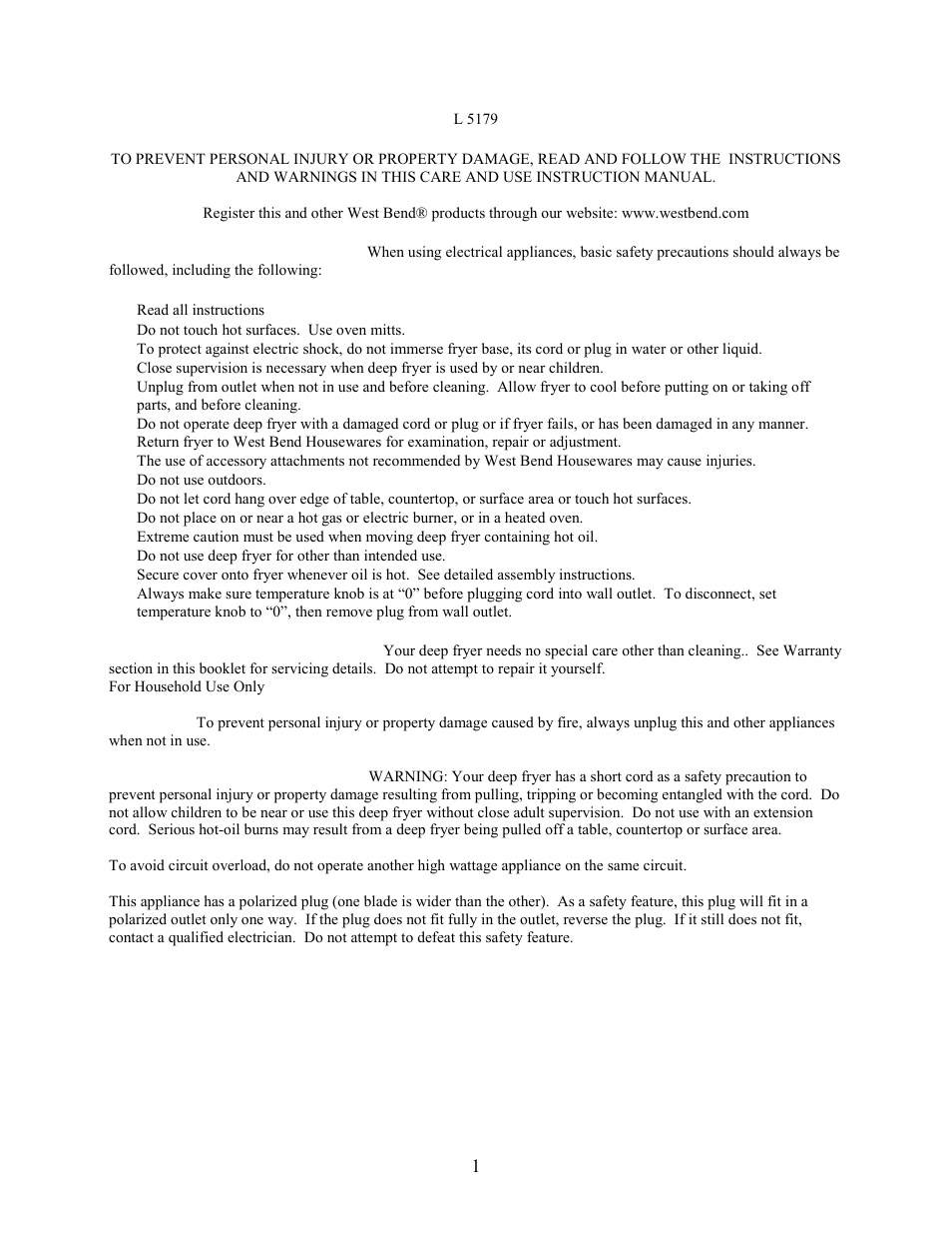 West Bend L 5179 User Manual | 6 pages