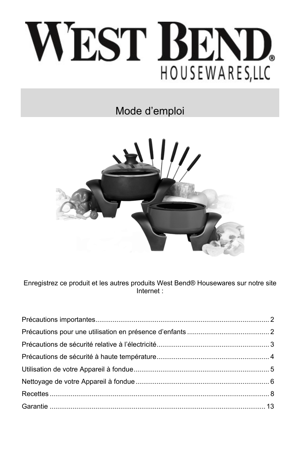 Appareil a fondue electrique, Mode d’emploi | West Bend ELECTRIC FONDUE POT User Manual | Page 14 / 40