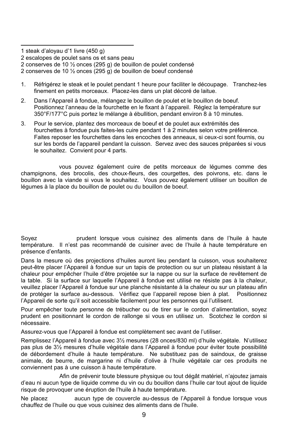 Fondue au bouillon de poulet & de boeuf, Fondue au bouillon, Fondue à l’huile | West Bend ELECTRIC FONDUE POT User Manual | Page 22 / 40