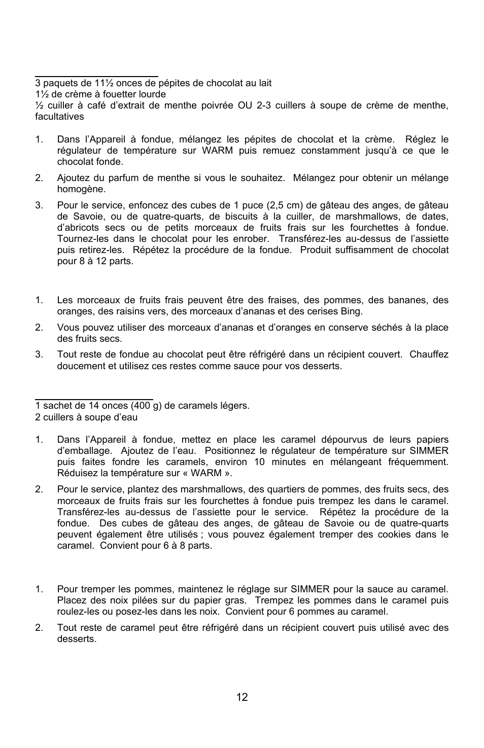 Recettes de fondue pour le dessert | West Bend ELECTRIC FONDUE POT User Manual | Page 25 / 40