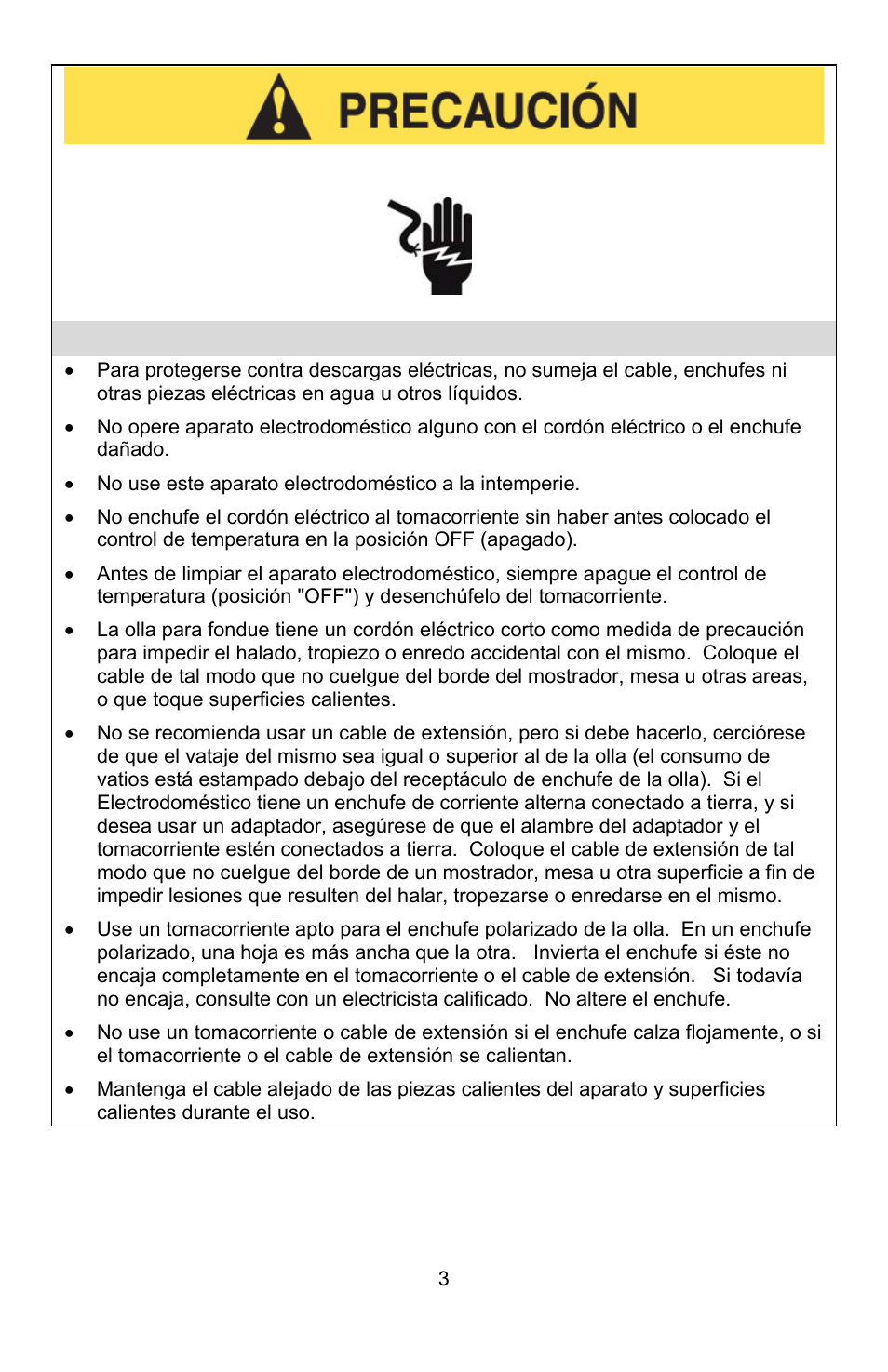 Precauciones eléctricas | West Bend ELECTRIC FONDUE POT User Manual | Page 29 / 40