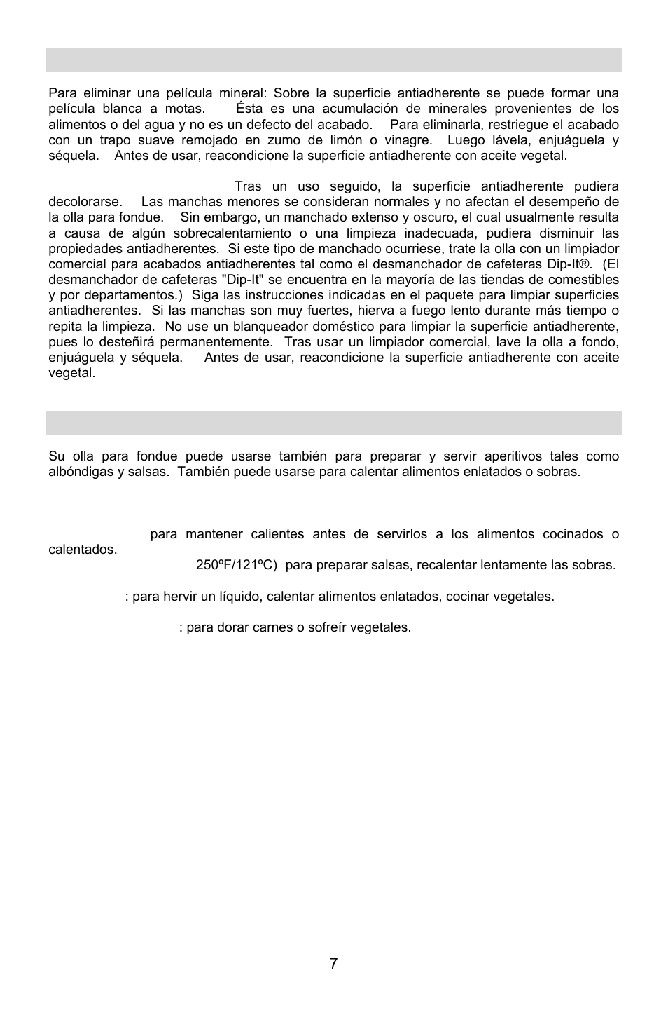 Instrucciones especiales de limpieza, Usos adicionales de la olla para fondue | West Bend ELECTRIC FONDUE POT User Manual | Page 33 / 40