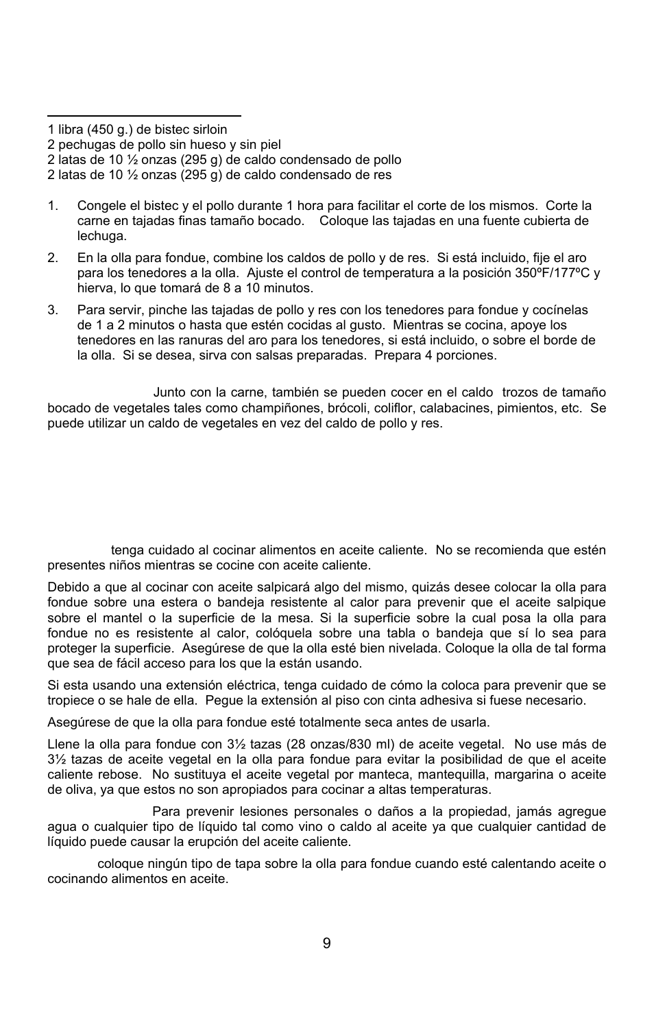 Fondue de caldo de pollo y res, Fondue de caldo, Fondue de aceite | West Bend ELECTRIC FONDUE POT User Manual | Page 35 / 40