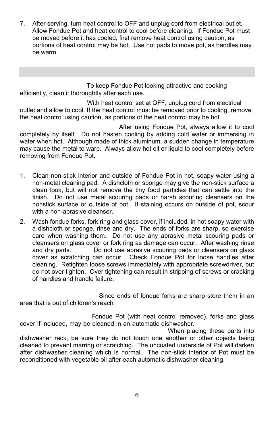 Cleaning your fondue pot | West Bend ELECTRIC FONDUE POT User Manual | Page 6 / 40