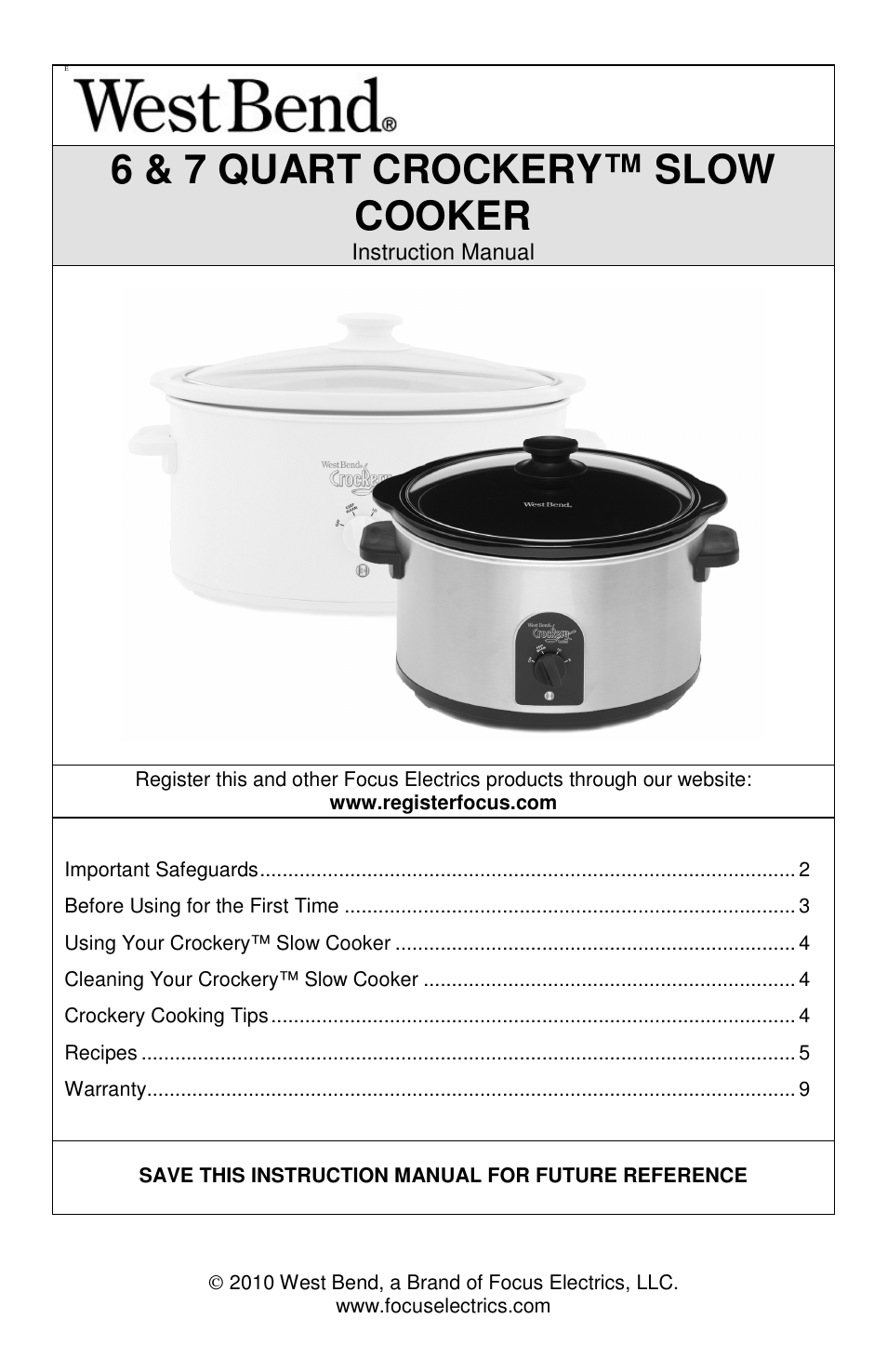 West Bend Crockery 84306 User Manual | 28 pages