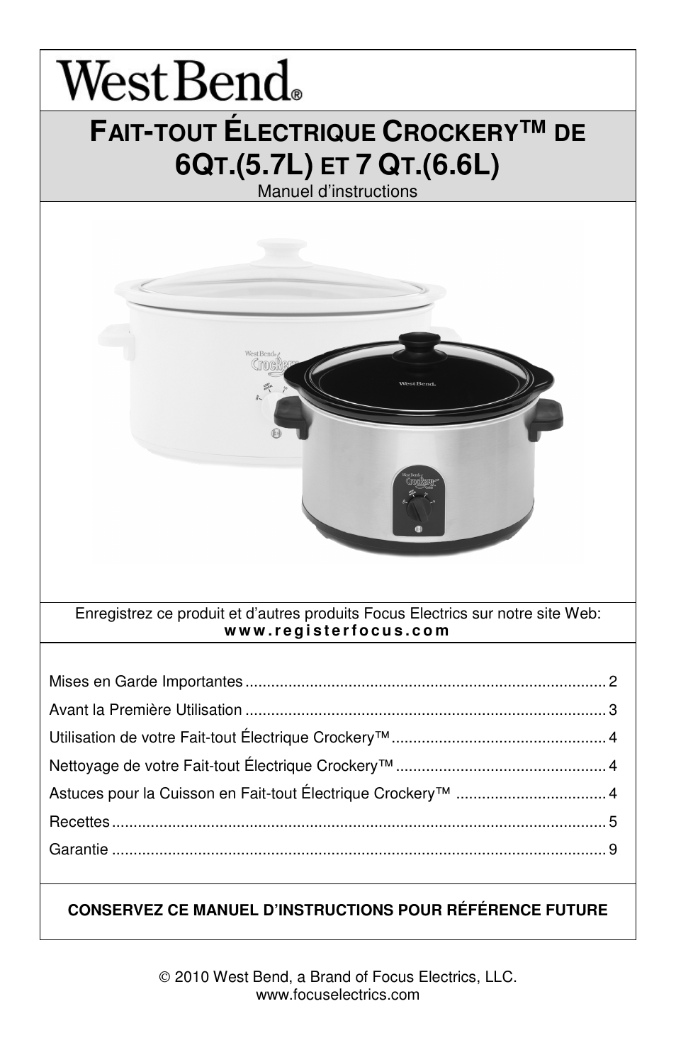 West Bend Crockery 84306 User Manual | Page 10 / 28