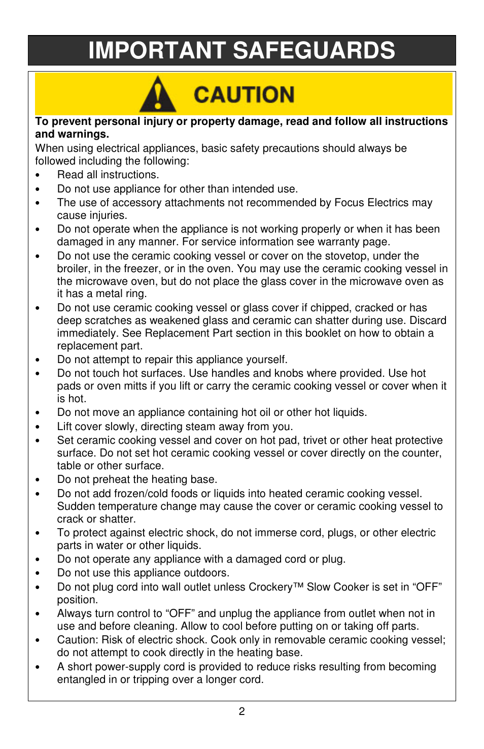 Important safeguards | West Bend Crockery 84306 User Manual | Page 2 / 28