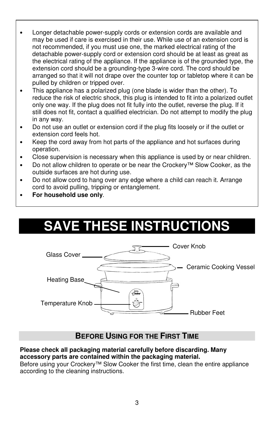 Save these instructions | West Bend Crockery 84306 User Manual | Page 3 / 28