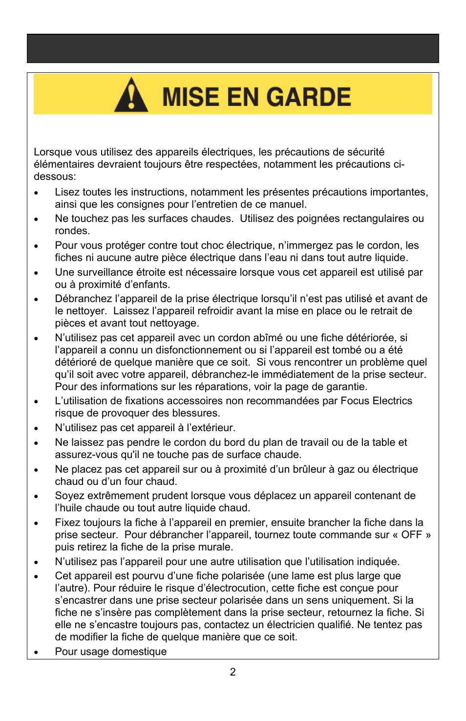 Precautions importantes | West Bend L5572D User Manual | Page 15 / 40