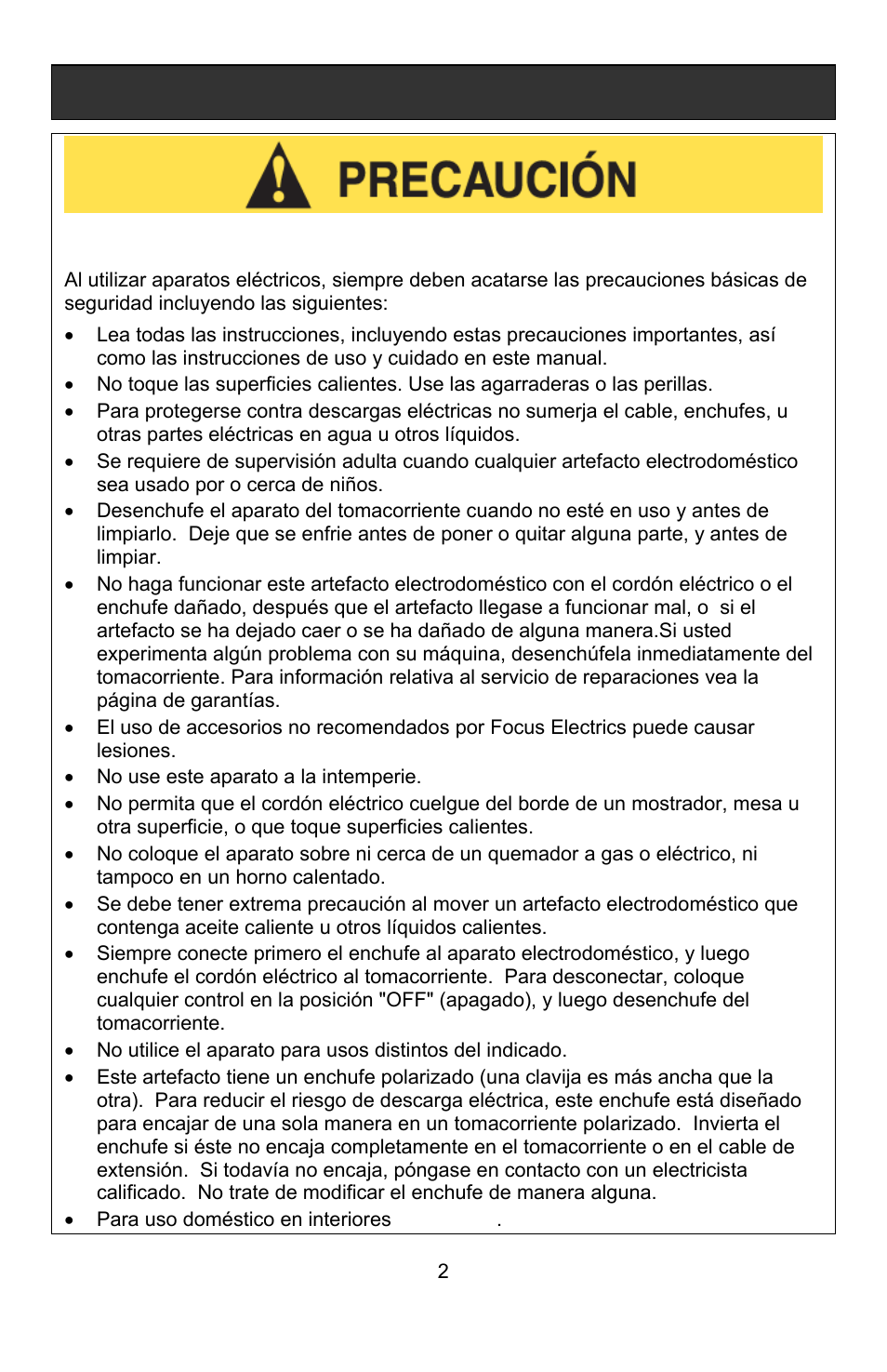 Precauciones importantes | West Bend L5572D User Manual | Page 28 / 40
