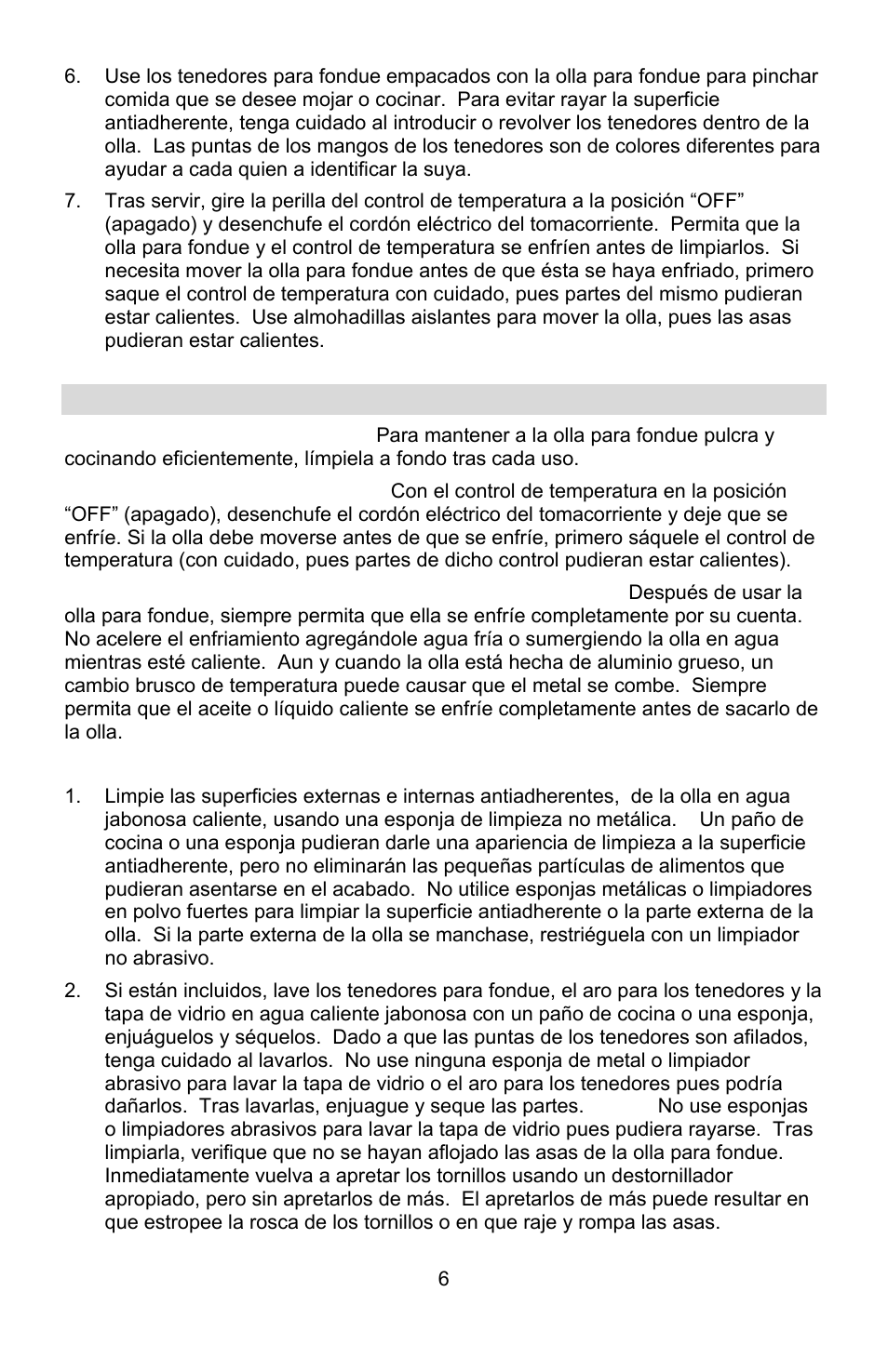 Limpieza de la olla para fondue | West Bend L5572D User Manual | Page 32 / 40