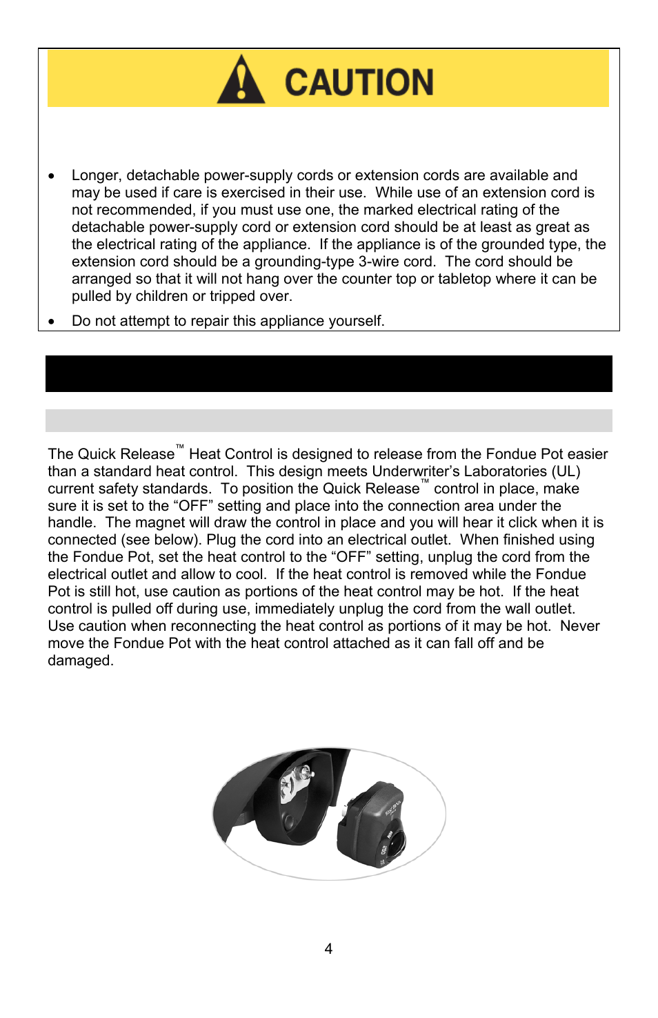 Quick release™ heat control, Save these instructions | West Bend L5572D User Manual | Page 4 / 40