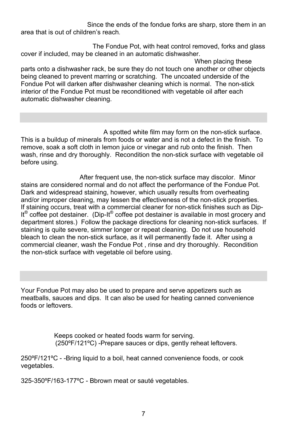 Special cleaning instructions, Additional uses for the fondue pot | West Bend L5572D User Manual | Page 7 / 40