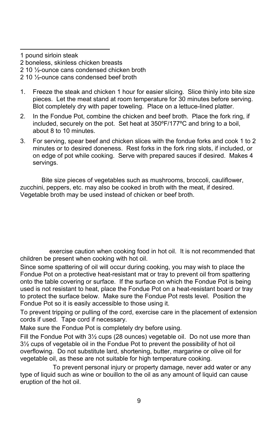 Chicken & beef broth fondue | West Bend L5572D User Manual | Page 9 / 40