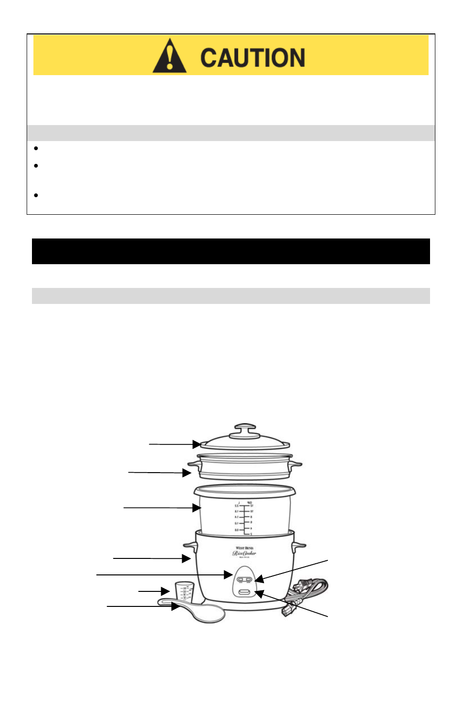 Precautions for use around children, Cleaning your rice cooker, Glass cover with vent | Steaming basket, Rice cooking pot, Heating base, Warm light, Rice measuring cup, Serving spoon, Cook light | West Bend 12-Cup Automatic Rice Cooker User Manual | Page 4 / 24